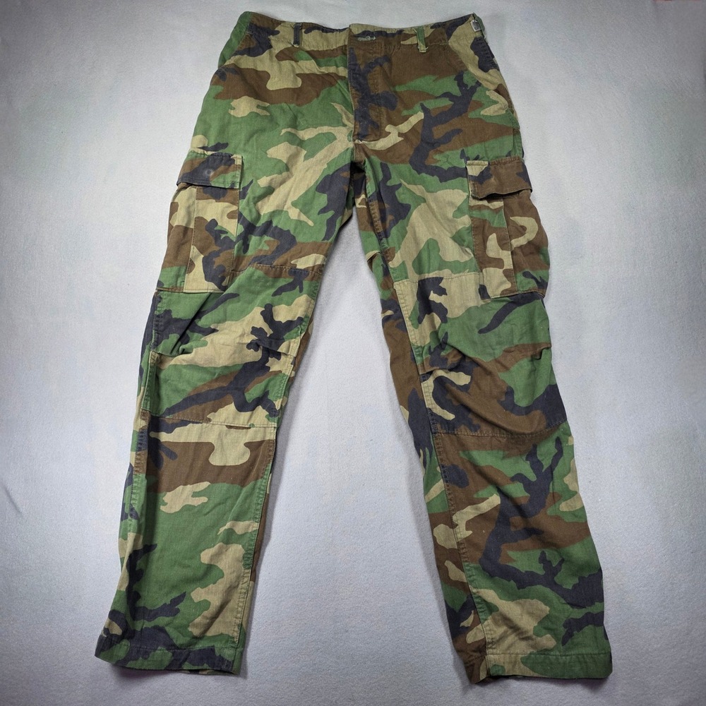 US Military Woodland Camo Combat Trousers Cargo Pants Button Fly 31-35 Adj